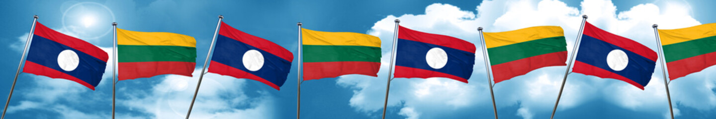 Laos flag with Lithuania flag, 3D rendering