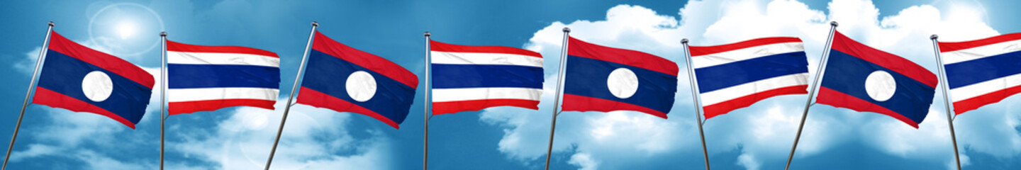 Fototapeta na wymiar Laos flag with Thailand flag, 3D rendering