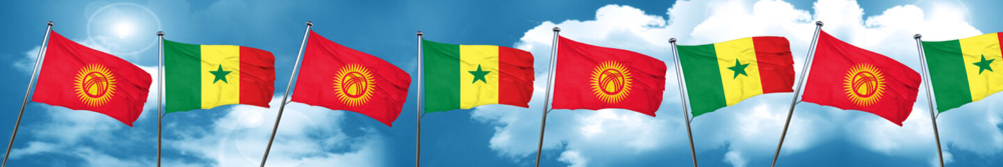 Kyrgyzstan flag with Senegal flag, 3D rendering