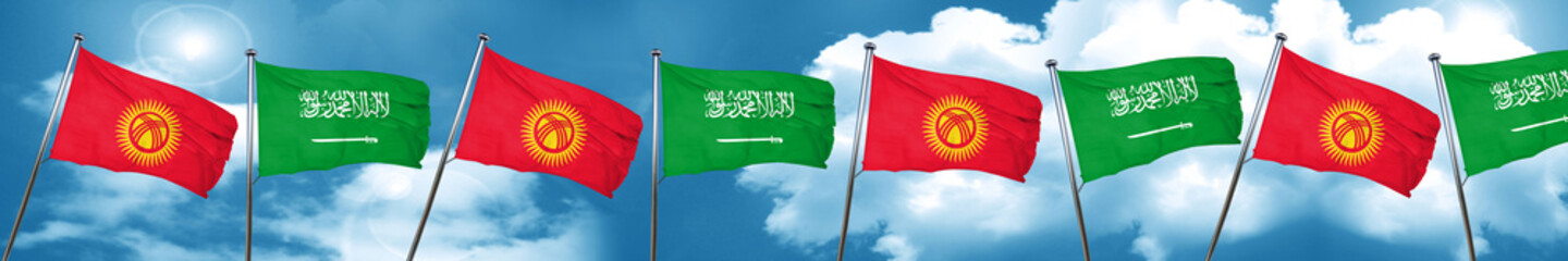 Kyrgyzstan flag with Saudi Arabia flag, 3D rendering