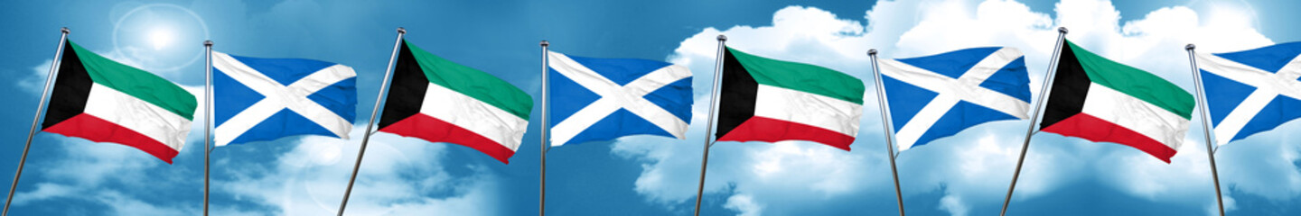 Fototapeta na wymiar Kuwait flag with Scotland flag, 3D rendering