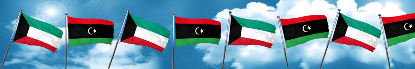 Fototapeta na wymiar Kuwait flag with Libya flag, 3D rendering