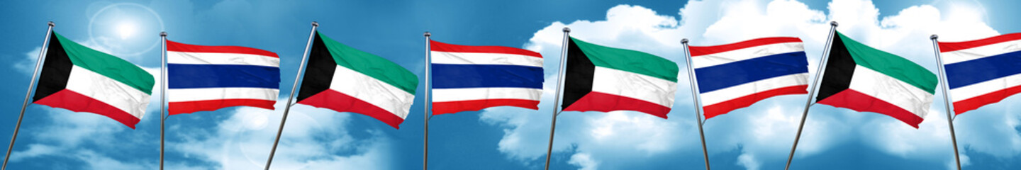 Fototapeta na wymiar Kuwait flag with Thailand flag, 3D rendering