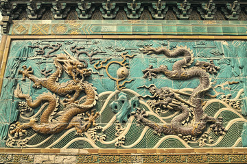 The dragon sculpture on Nine Dragon Screen of Beihai park, Beijing
