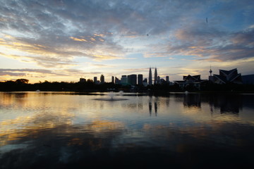 Amazing sunrise over the lake. Long exposure with blurry effect.