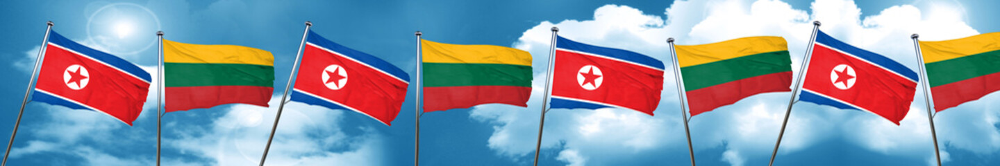 North Korea flag with Lithuania flag, 3D rendering