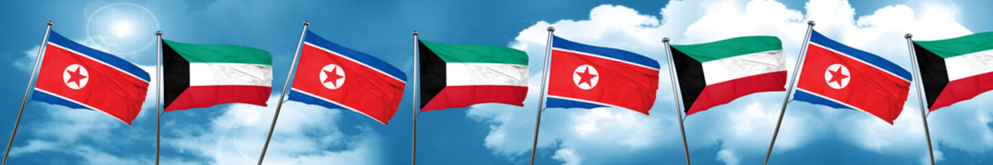 North Korea flag with Kuwait flag, 3D rendering