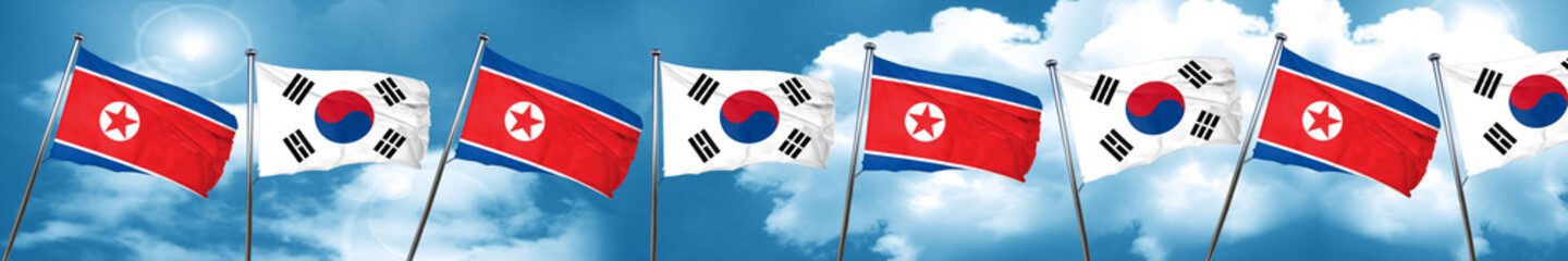 North Korea flag with South Korea flag, 3D rendering