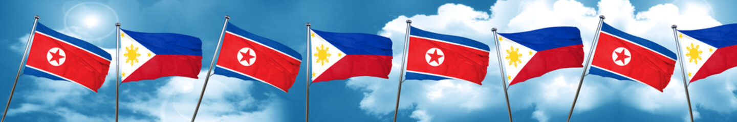 North Korea flag with Philippines flag, 3D rendering