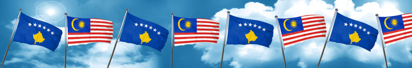 Kosovo flag with Malaysia flag, 3D rendering