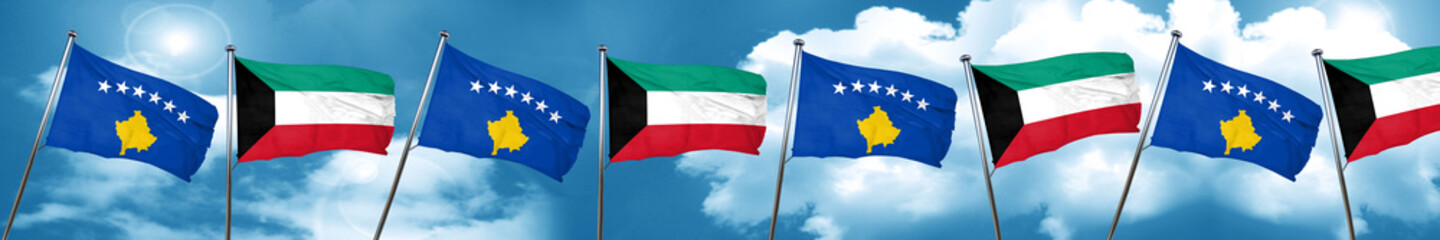 Kosovo flag with Kuwait flag, 3D rendering