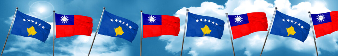Kosovo flag with Taiwan flag, 3D rendering