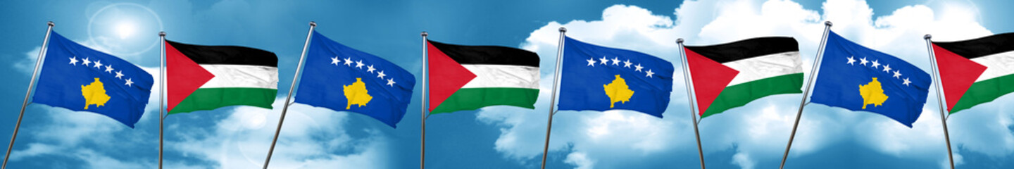 Kosovo flag with Palestine flag, 3D rendering