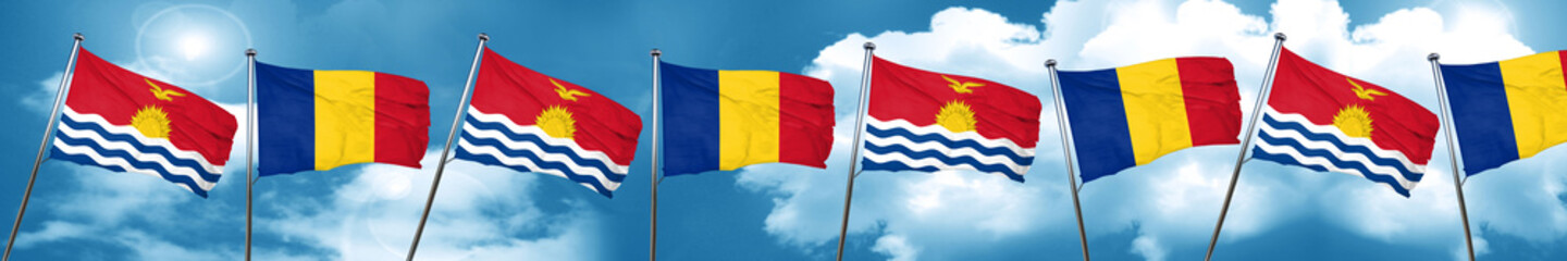 Kiribati flag with Romania flag, 3D rendering