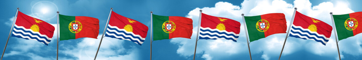 Kiribati flag with Portugal flag, 3D rendering