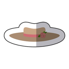 sticker brown hat with lace roses retro design vector illustration