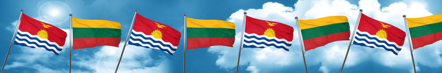 Naklejka na ściany i meble Kiribati flag with Lithuania flag, 3D rendering