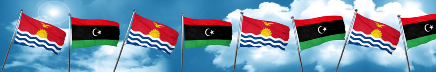 Fototapeta na wymiar Kiribati flag with Libya flag, 3D rendering