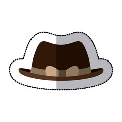 sticker lace brown hat with bow retro design vector illustration