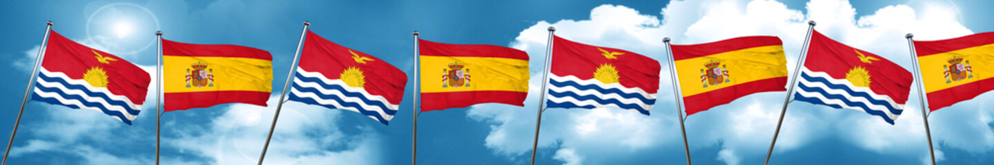 Kiribati flag with Spain flag, 3D rendering