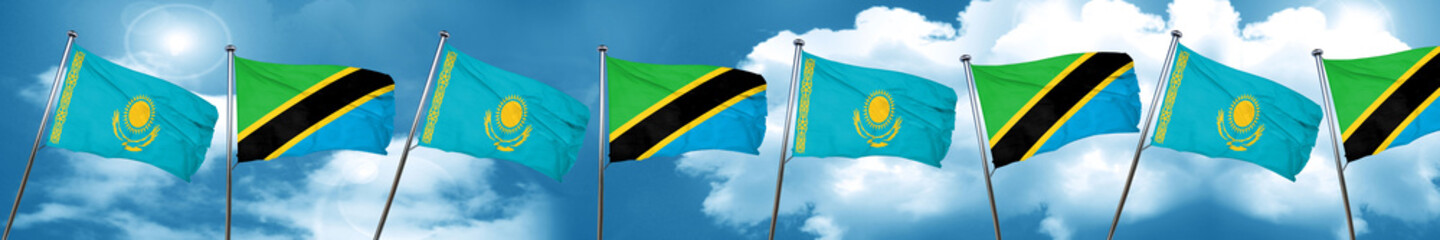 Kazakhstan flag with Tanzania flag, 3D rendering