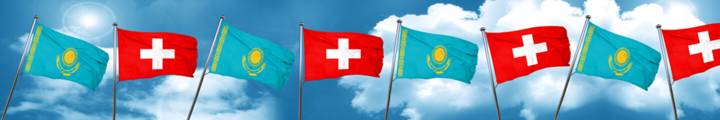 Kazakhstan flag with Switzerland flag, 3D rendering