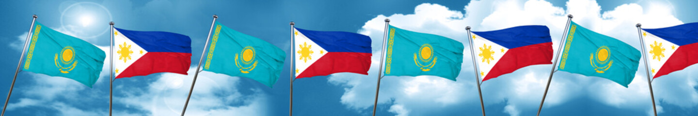 Kazakhstan flag with Philippines flag, 3D rendering