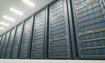 3D illustration, server room in an air-conditioned environment.