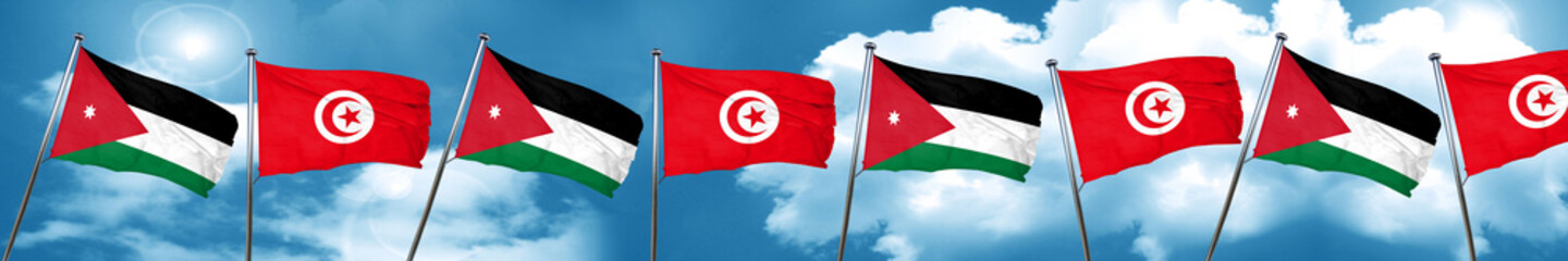 Jordan flag with Tunisia flag, 3D rendering