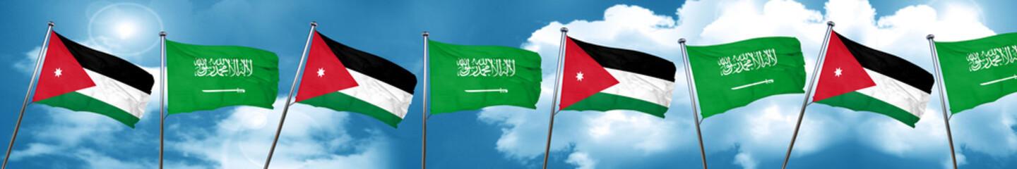 Jordan flag with Saudi Arabia flag, 3D rendering