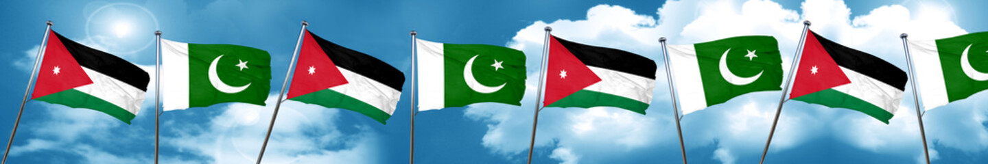 Jordan flag with Pakistan flag, 3D rendering