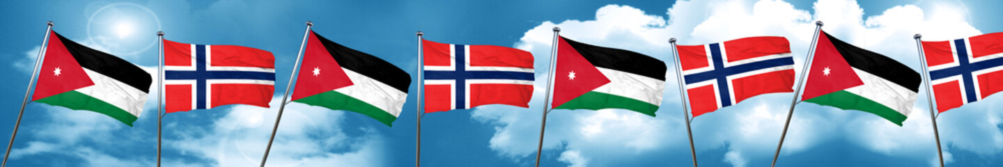 Jordan flag with Norway flag, 3D rendering