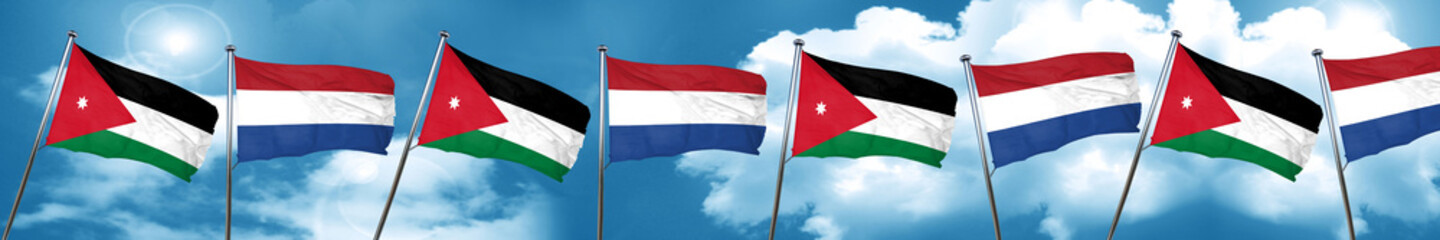Jordan flag with Netherlands flag, 3D rendering