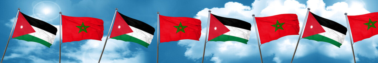 Fototapeta na wymiar Jordan flag with Morocco flag, 3D rendering