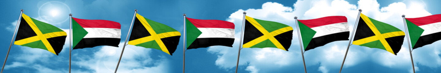 Jamaica flag with Sudan flag, 3D rendering