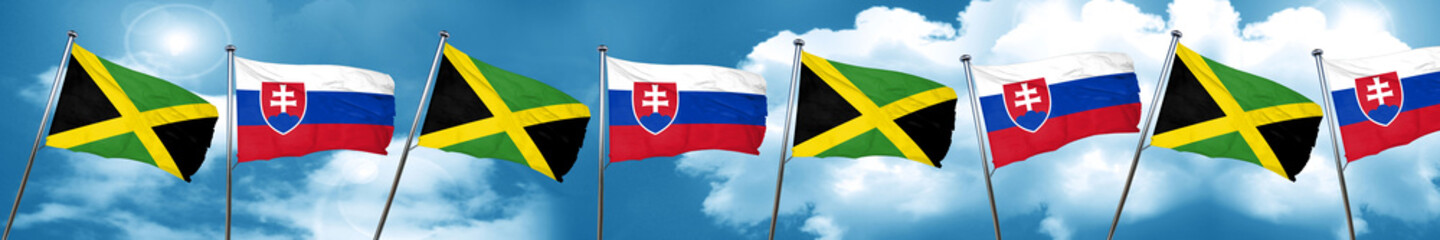 Jamaica flag with Slovakia flag, 3D rendering
