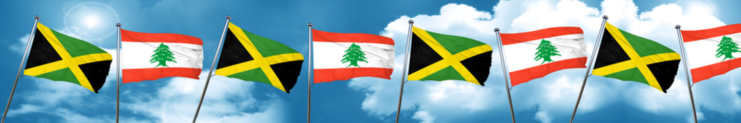 Jamaica flag with Lebanon flag, 3D rendering