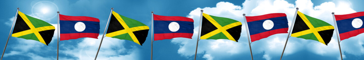 Jamaica flag with Laos flag, 3D rendering