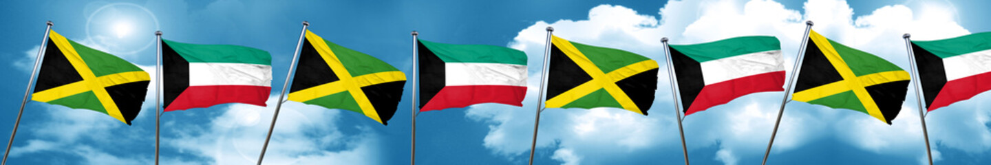 Jamaica flag with Kuwait flag, 3D rendering