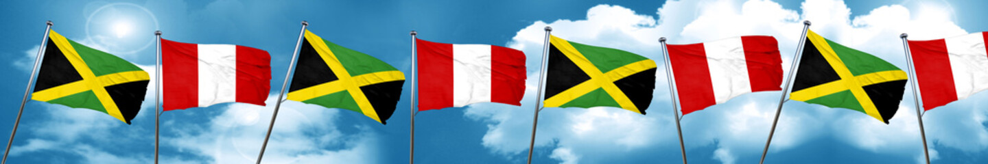 Jamaica flag with Peru flag, 3D rendering