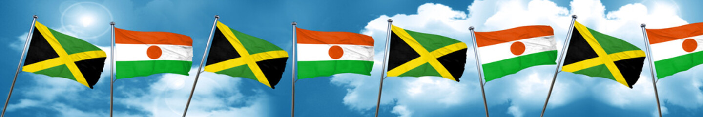 Jamaica flag with Niger flag, 3D rendering