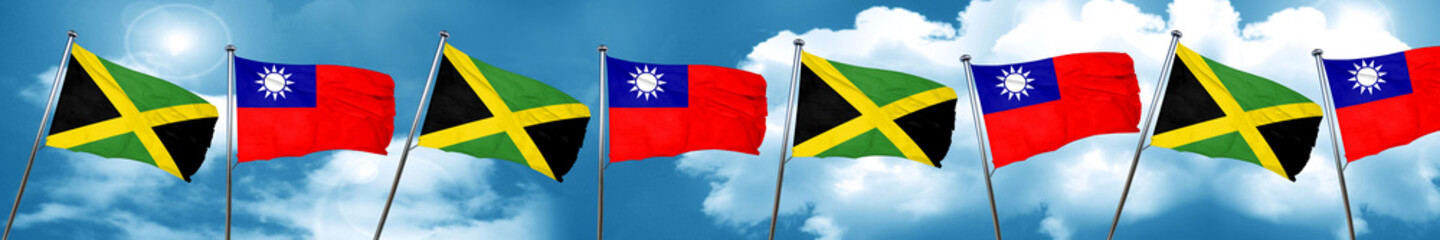 Jamaica flag with Taiwan flag, 3D rendering