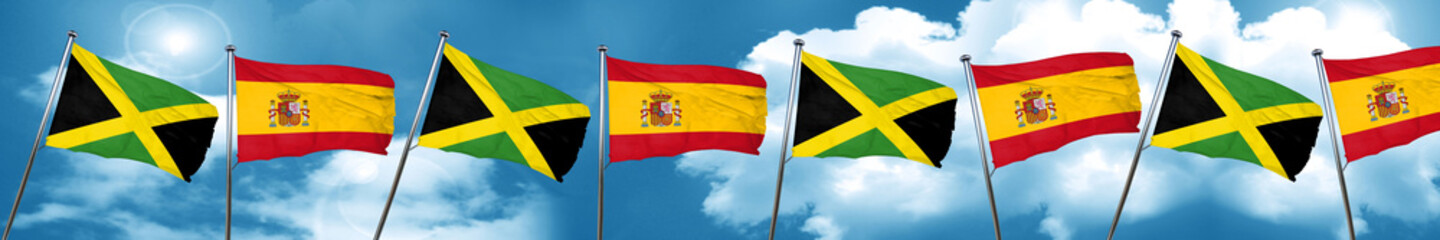 Jamaica flag with Spain flag, 3D rendering