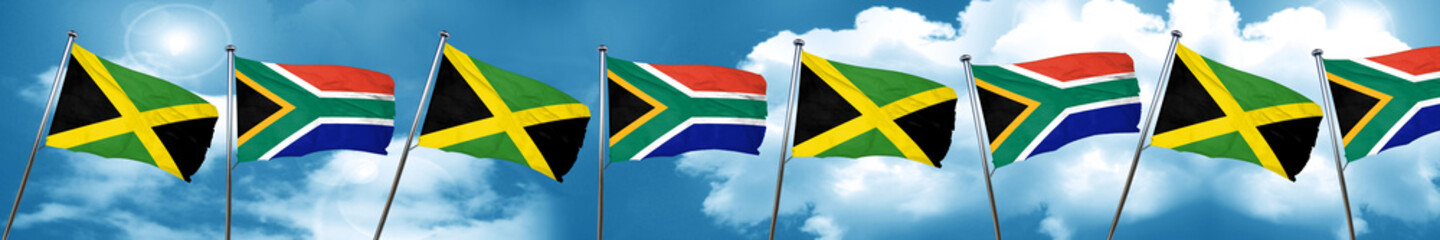 Jamaica flag with South Africa flag, 3D rendering