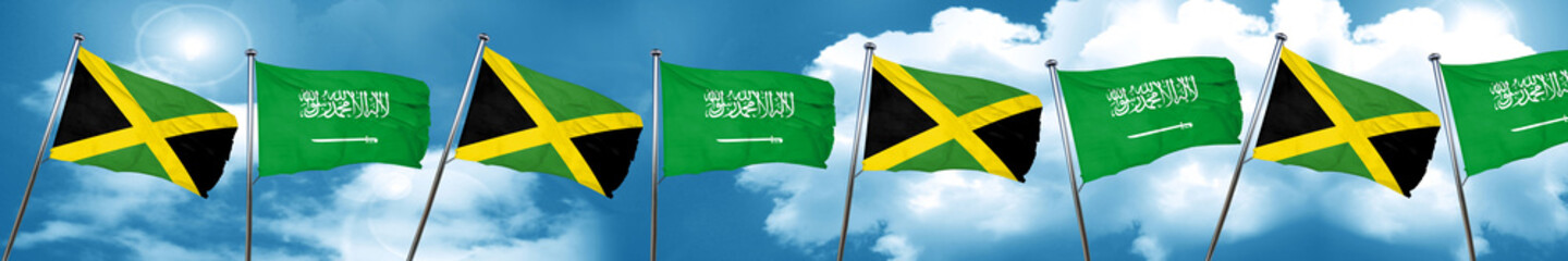 Jamaica flag with Saudi Arabia flag, 3D rendering