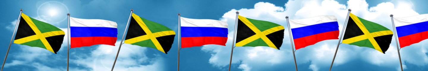 Jamaica flag with Russia flag, 3D rendering