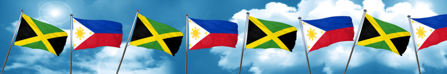 Jamaica flag with Philippines flag, 3D rendering