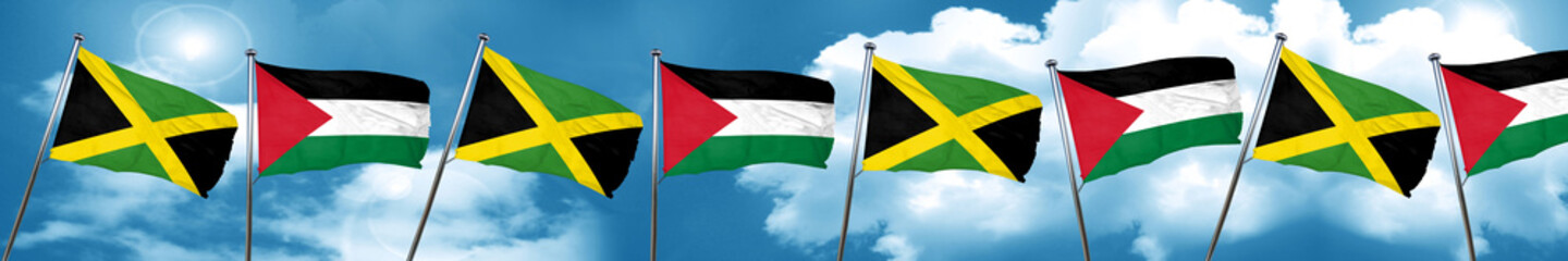 Jamaica flag with Palestine flag, 3D rendering