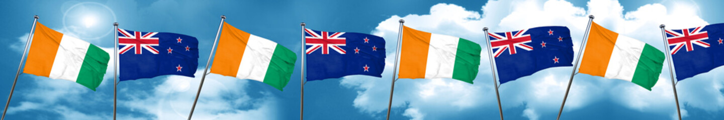 Ivory coast flag with New Zealand flag, 3D rendering