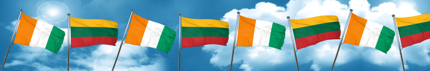 Ivory coast flag with Lithuania flag, 3D rendering